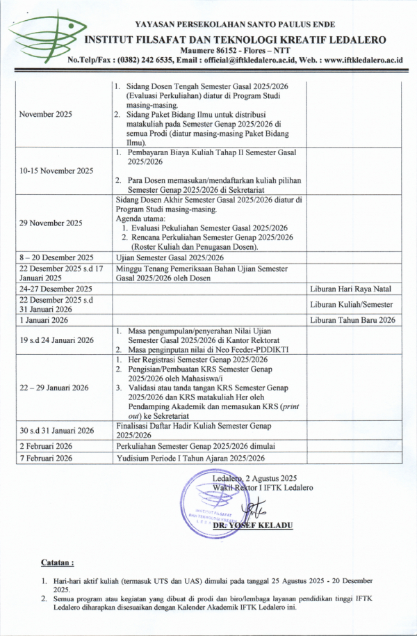 Kalender Akademik Semester Ganjil 2025 2026 IFTK Ledalero 002